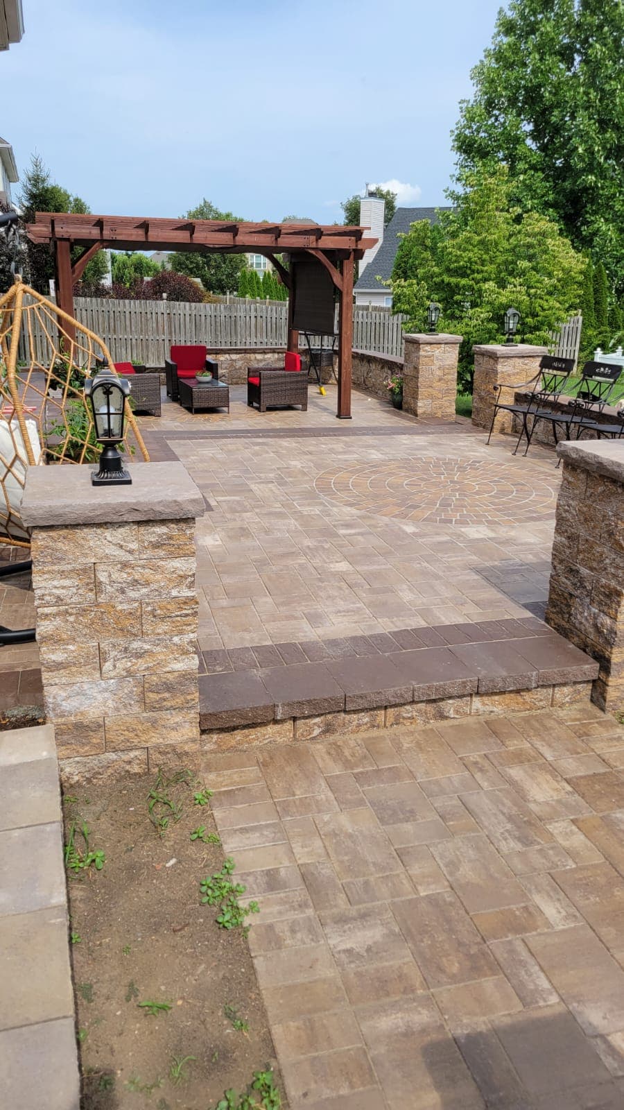 Paver Patio with Pergola & Stone Columns