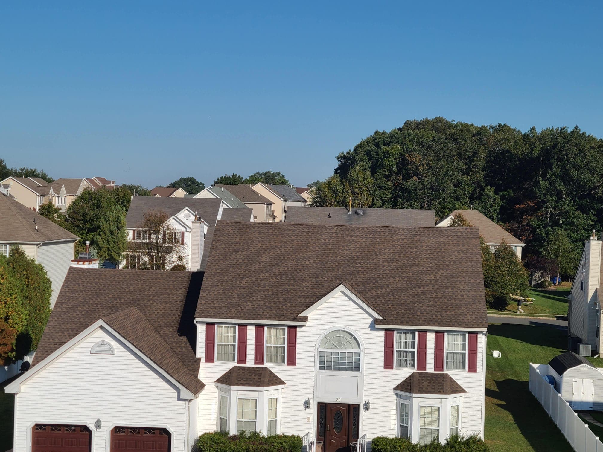 Aerial view of completed residential roof