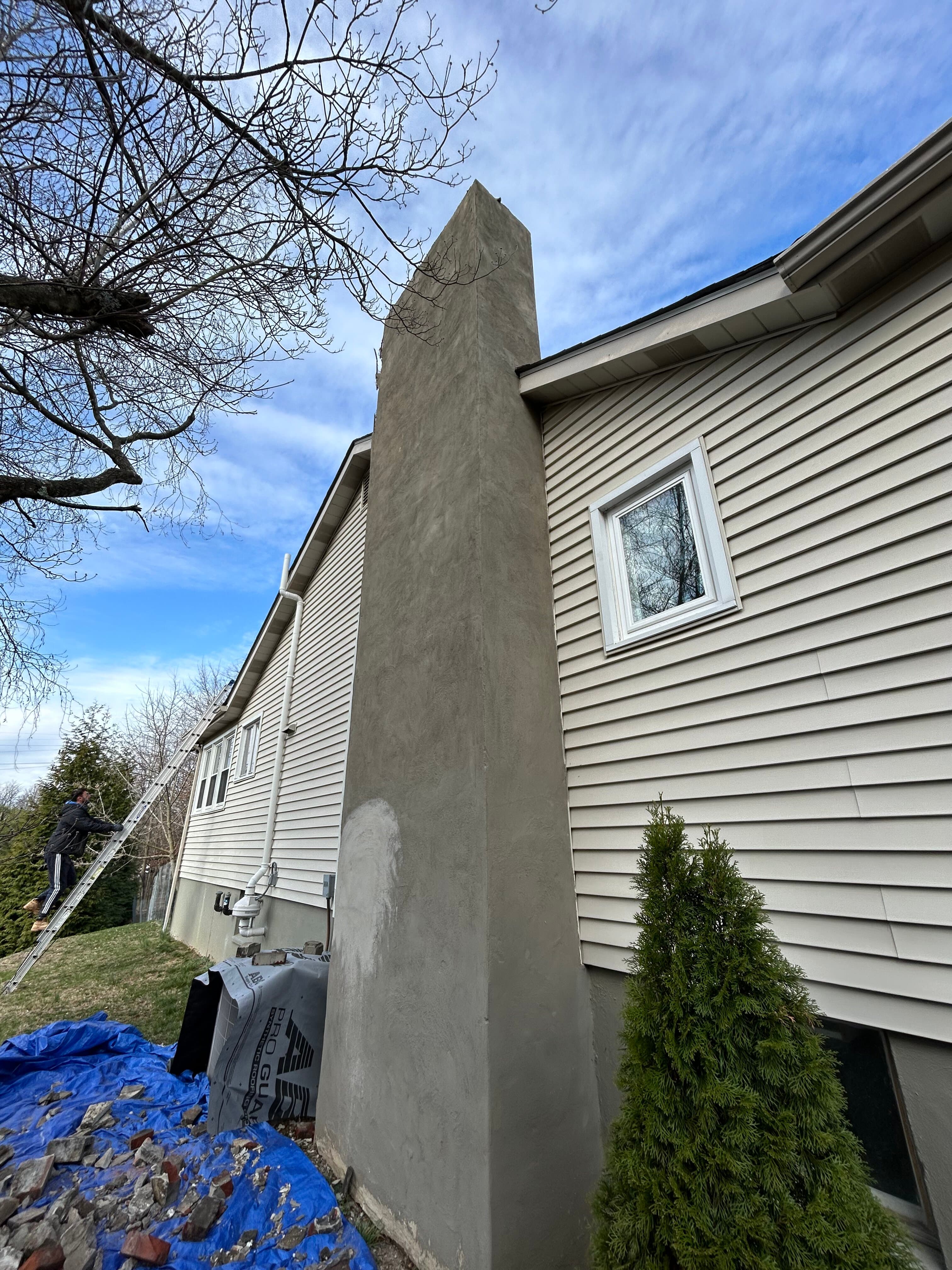 Chimney exterior stucco work